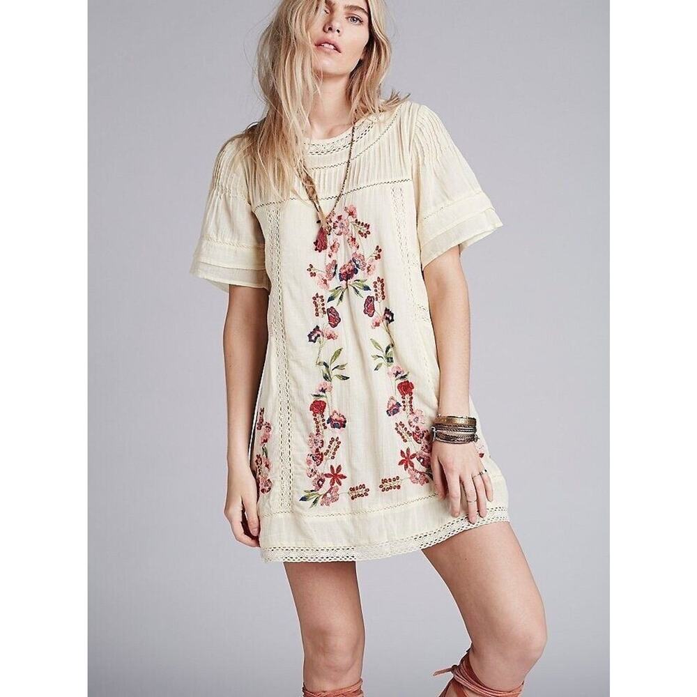 Goodnight Macaroon Size S Dress Perfectly Victorian Floral Embroidered Mini Boho